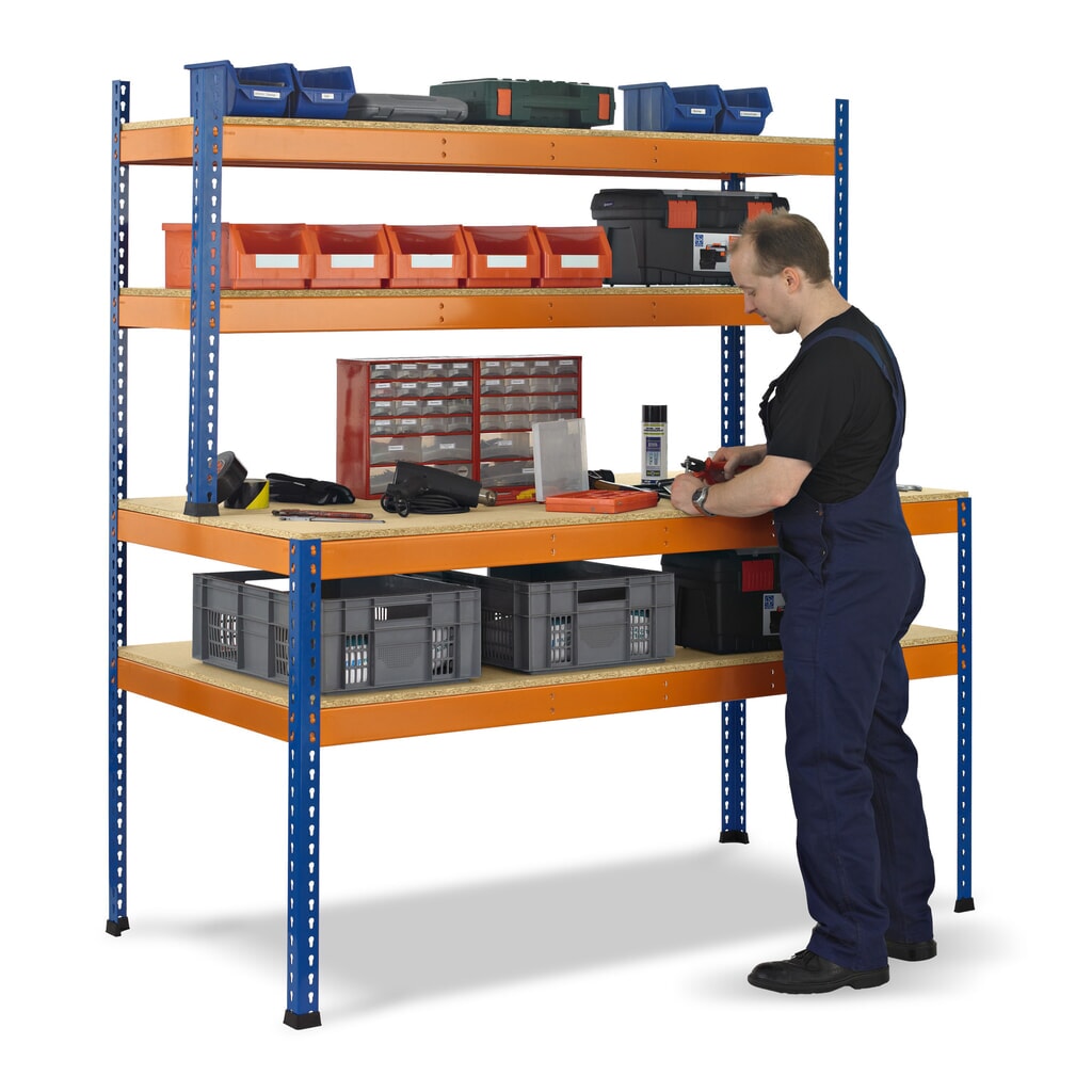 Imagen del producto: Mesa de taller SCHULTE con estructura, carga por estante 320 kg, H x An x Fo 1.981 / 990 x 1.536 x 763 / 316 mm