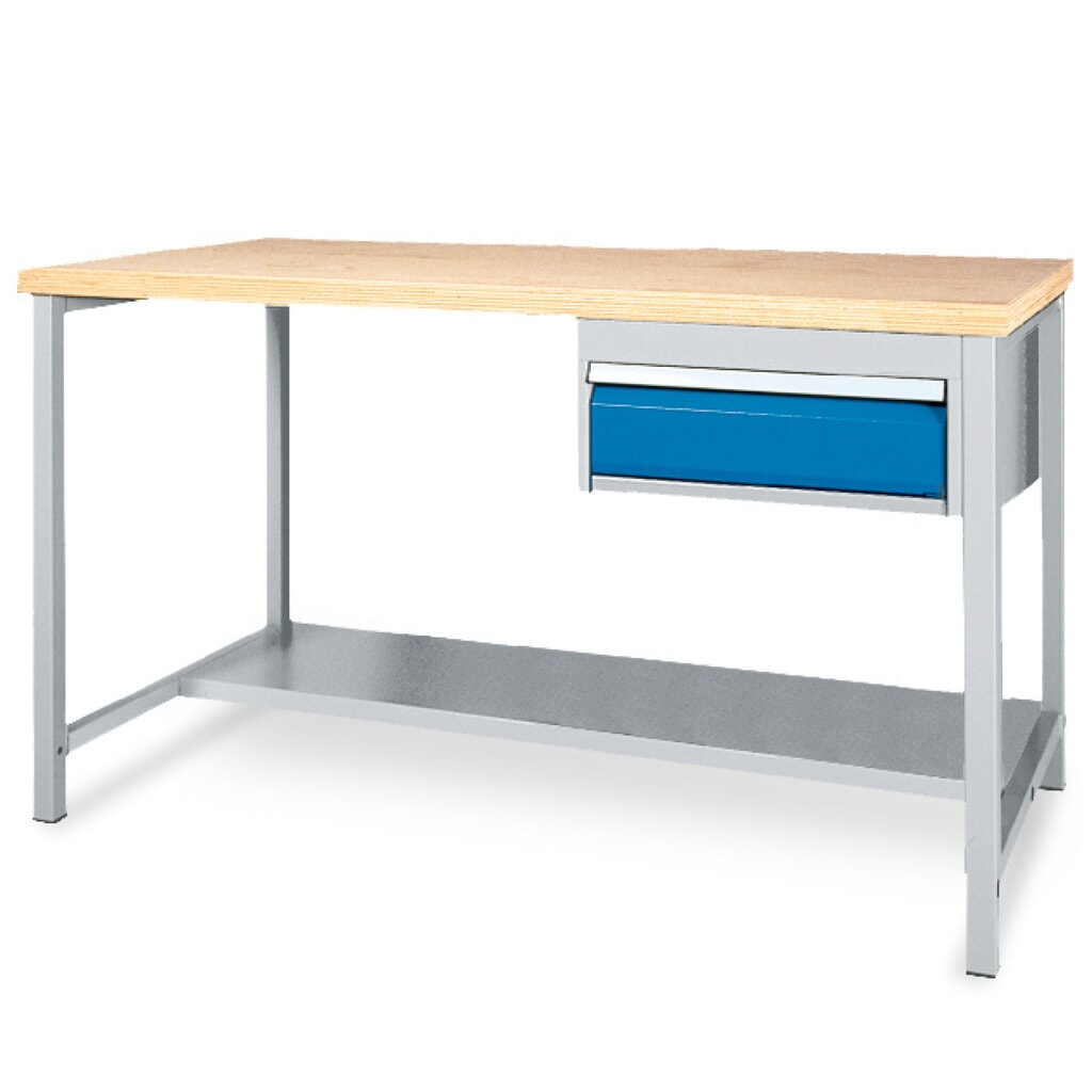 Mesa del banco de trabajo Bedrunka+Hirth con estante + 1 cajón, CC 200 kg, H x A x F 859 x 1.500 x 750 mm Imagen del producto: Mesa del banco de trabajo Bedrunka+Hirth con estante + 1 cajón, CC 200 kg, H x A x F 859 x 1.500 x 750 mm