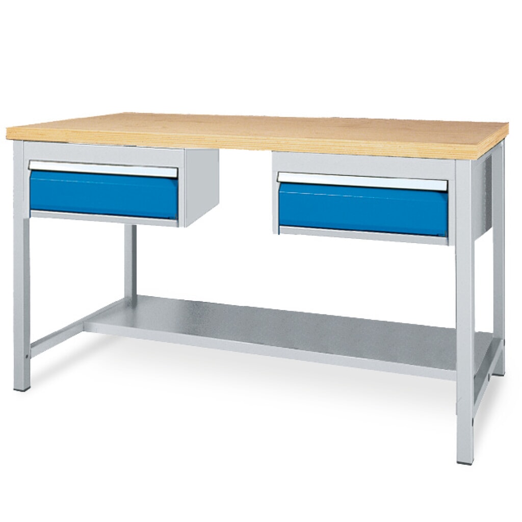 Imagen del producto: Mesa del banco de trabajo Bedrunka+Hirth con estante + 2 cajones, CC 200 kg, H x A x F 859 x 1.500 x 750 mm