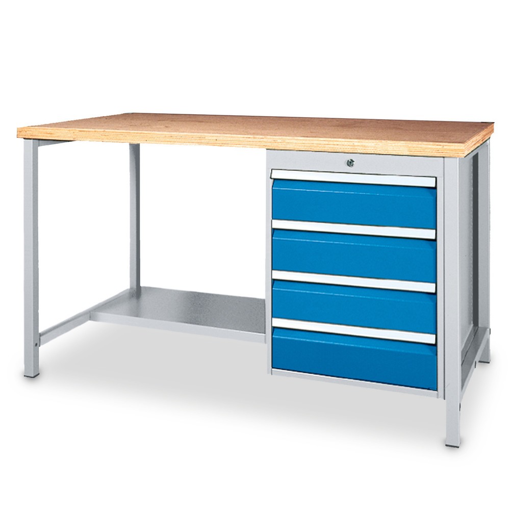 Número de imagen del producto 1: Mesa del banco de trabajo Bedrunka+Hirth con estante + módulo con cajones, CC 1.000 kg, H x A x F 859 x 1.500 x 750 mm
