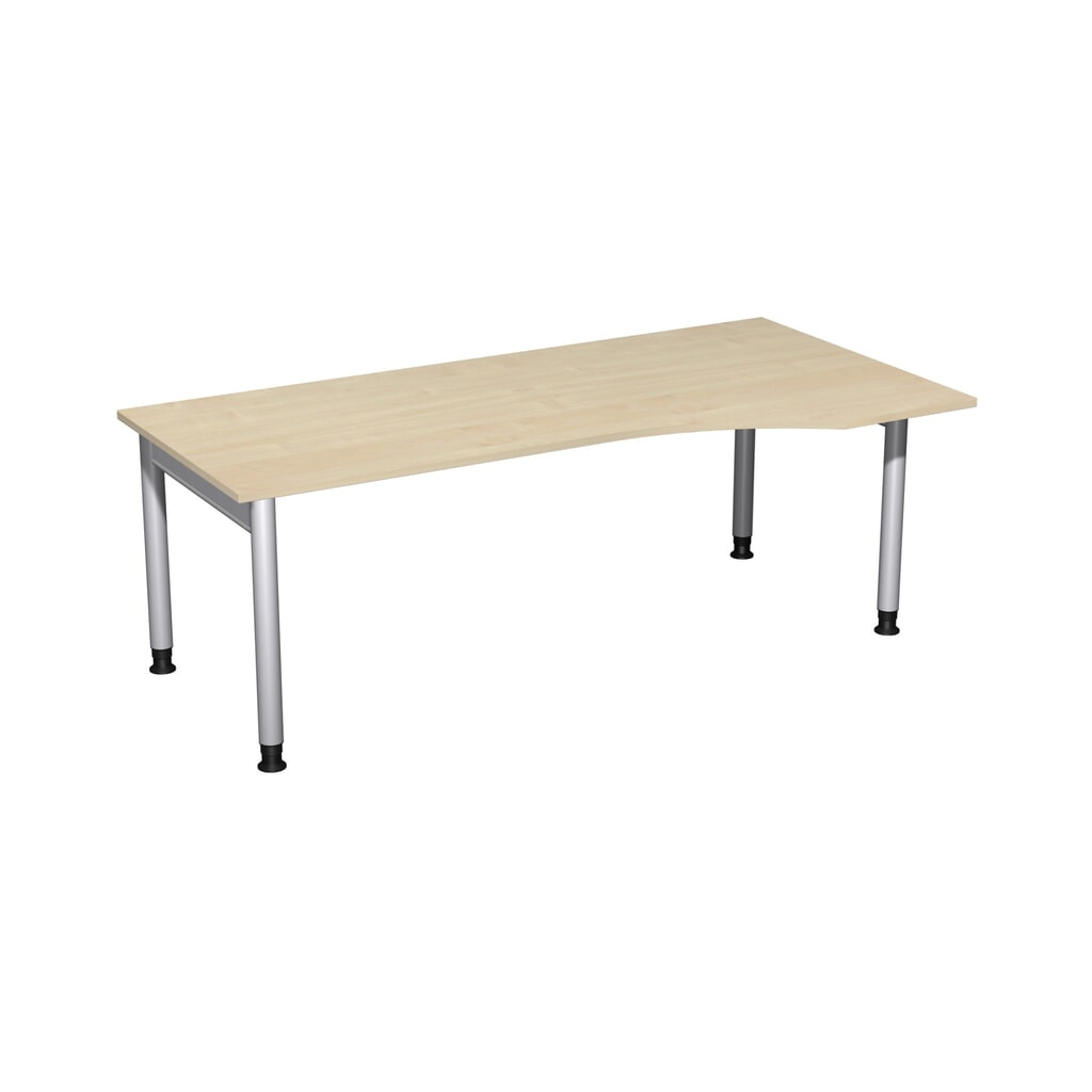 Imagen del producto: Escritorio profesional geramöbel manualmente ajustable en altura, estructura de 4 bases, tablero de mesa en forma de PC a la derecha, 2.000 x 1.000 mm (ancho x fondo), arce