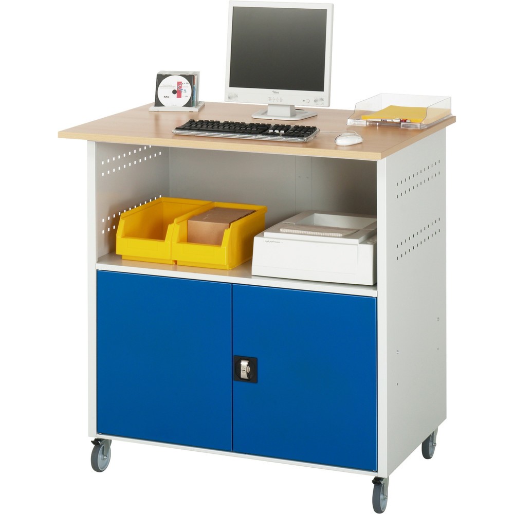 Número de imagen del producto 2: Mesa para ordenador RAU, H x A x F 1.150 x 1.100 x 800 mm, tablero de trabajo decorado en haya, con 2 puertas batientes