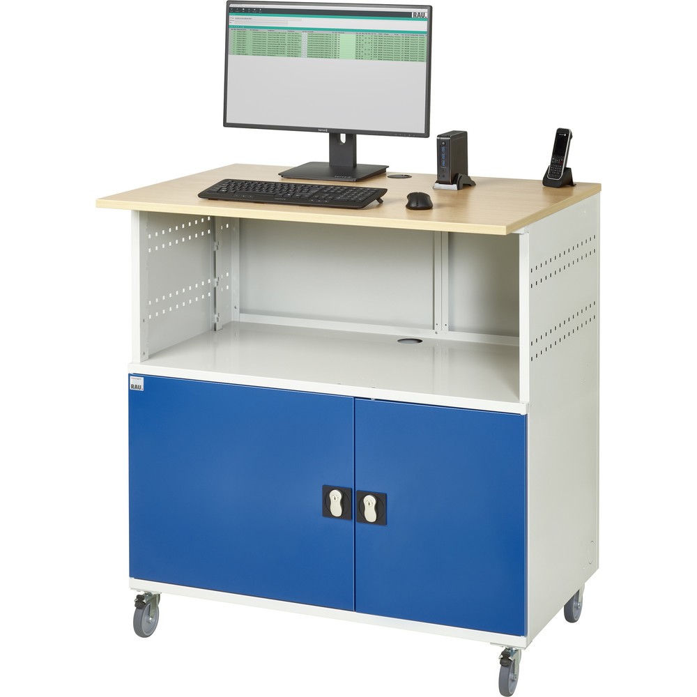 Número de imagen del producto 6: Mesa para ordenador RAU, H x A x F 1.150 x 1.100 x 800 mm, tablero de trabajo decorado en haya, con 2 puertas batientes