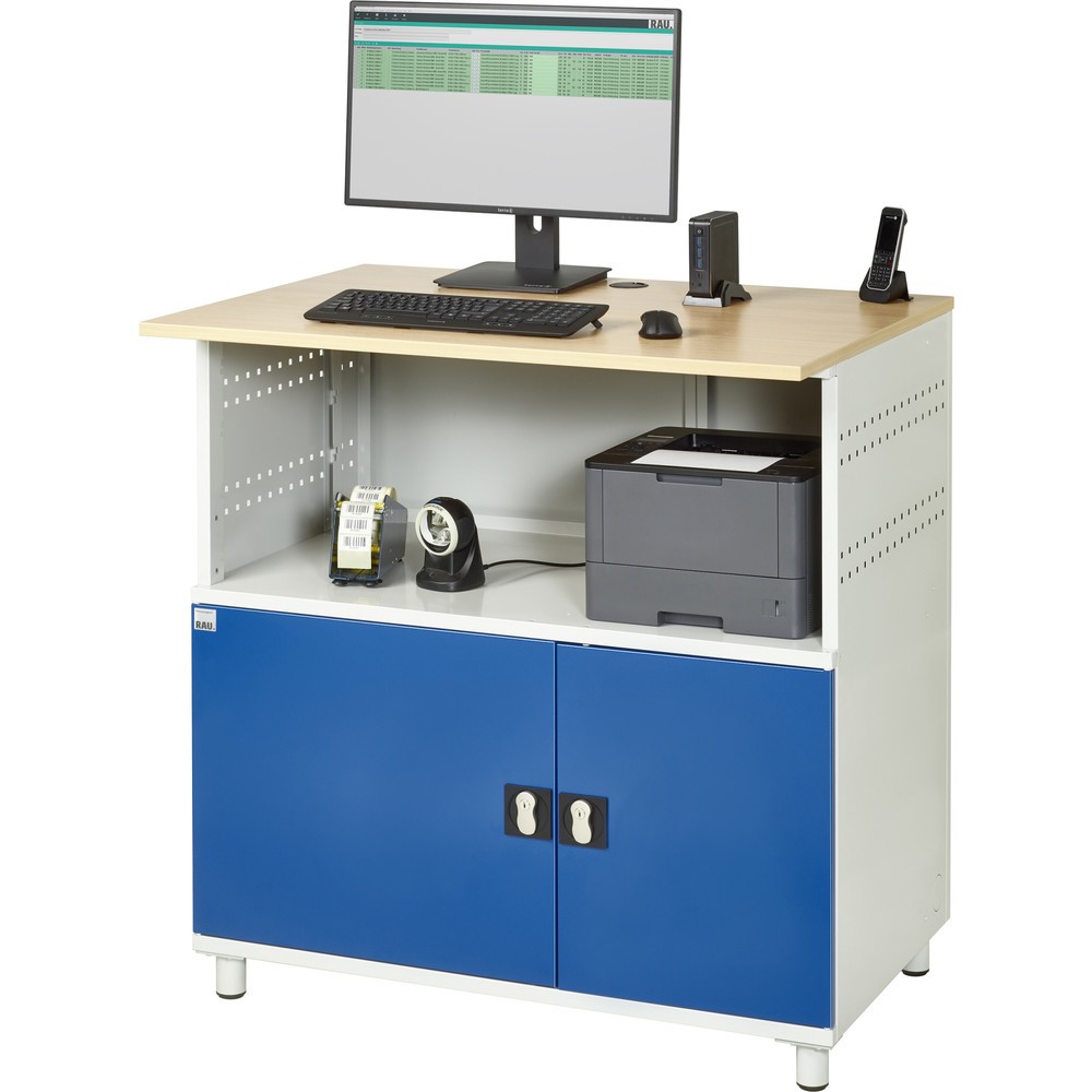 Número de imagen del producto 3: Mesa para ordenador RAU, H x A x F 1.100 x 1.100 x 800 mm, tablero de trabajo decorado en haya, con 2 puertas batientes