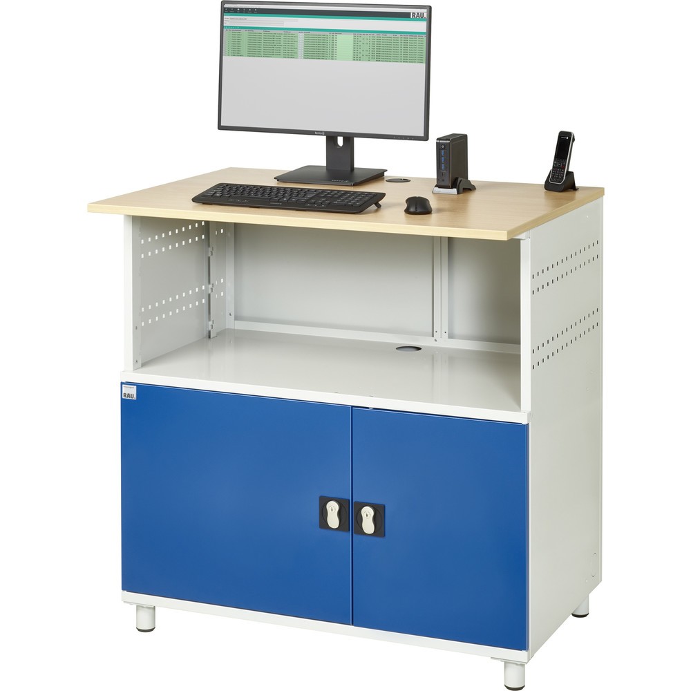 Número de imagen del producto 4: Mesa para ordenador RAU, H x A x F 1.100 x 1.100 x 800 mm, tablero de trabajo decorado en haya, con 2 puertas batientes