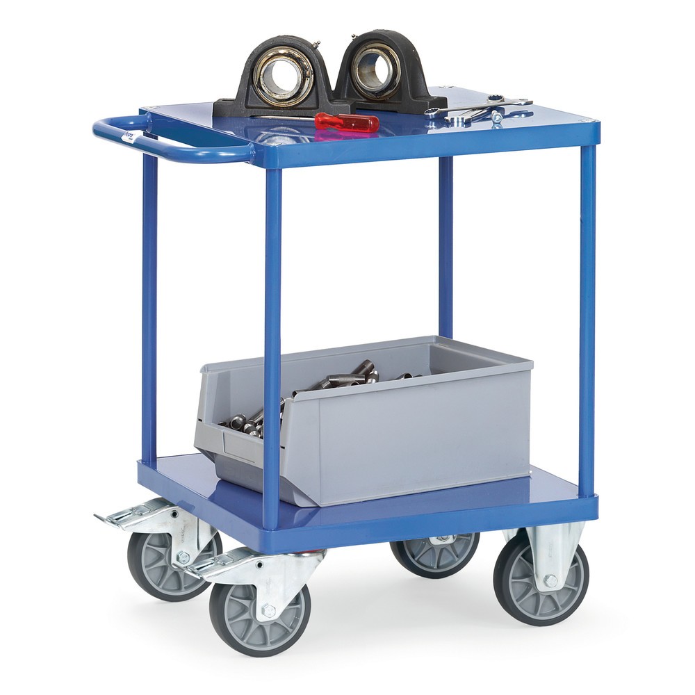 Número de imagen del producto 2: carro|plataforma de mesa y montaje fetra® con estantes de chapa de acero de 600 x 600 mm