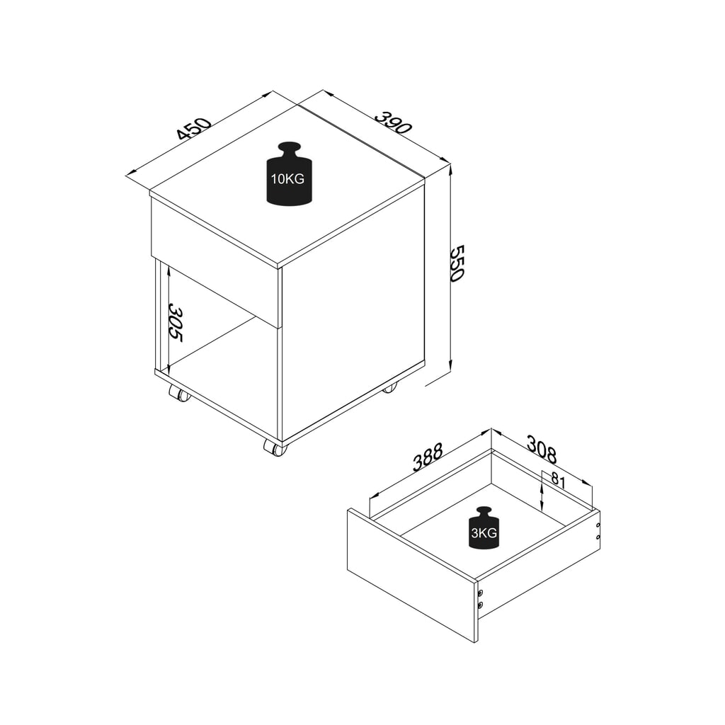 Número de imagen del producto 5: Módulo con ruedas VCM Dalosa 45 1-SB, blanco