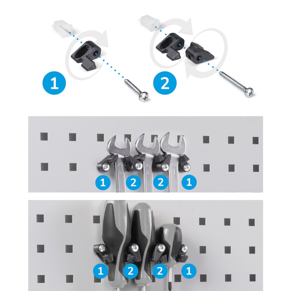 Número de imagen del producto 8: Armario de taller Fami PERFOM, 3 cajones, paneles perforados, caja de almacenamiento con frente abierto, 2.000 x 1.023 x 726 mm (alto x ancho x fondo), azul claro