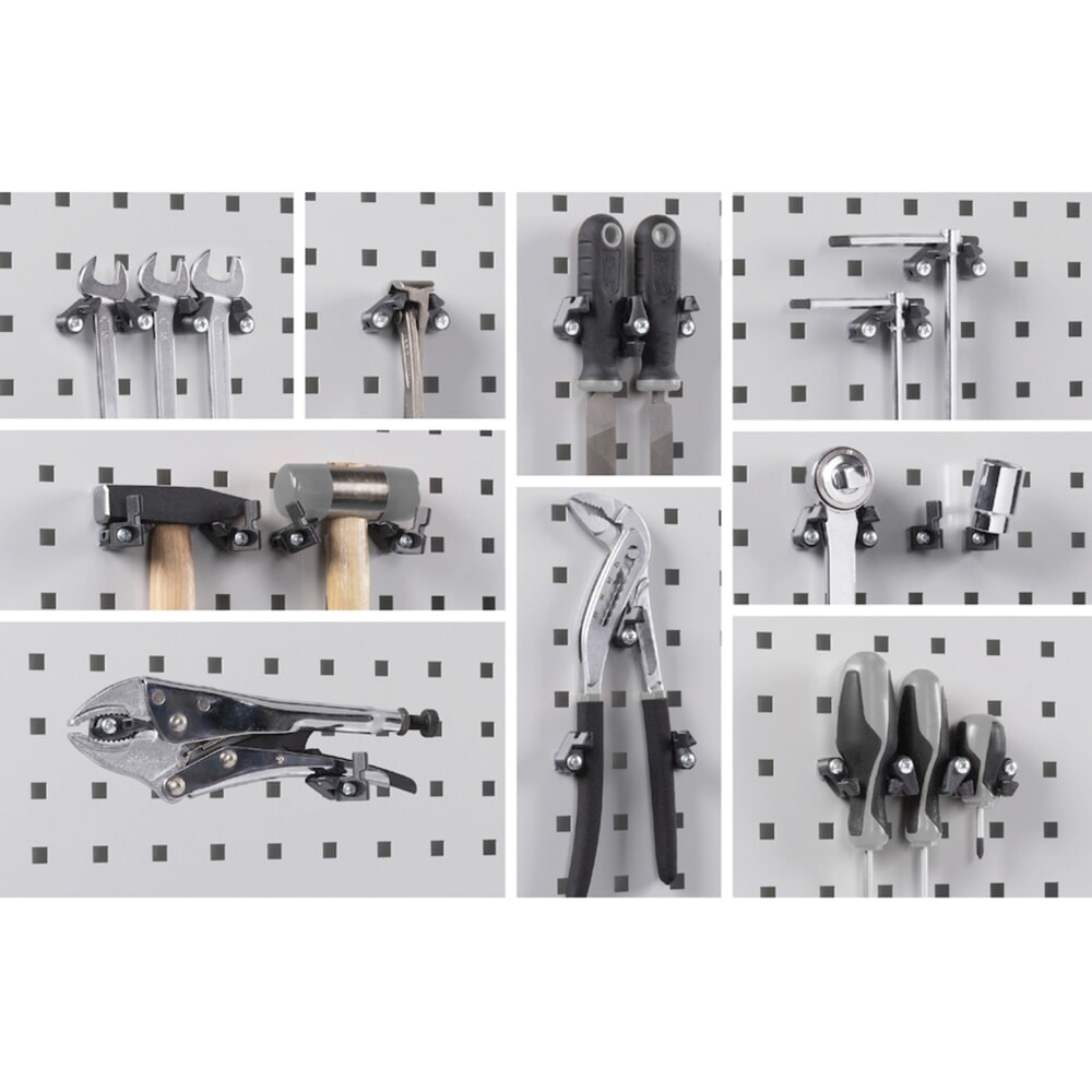 Número de imagen del producto 10: Armario de taller Fami PERFOM, 3 cajones, paneles perforados, caja de almacenamiento con frente abierto, 2.000 x 1.023 x 726 mm (alto x ancho x fondo), azul claro