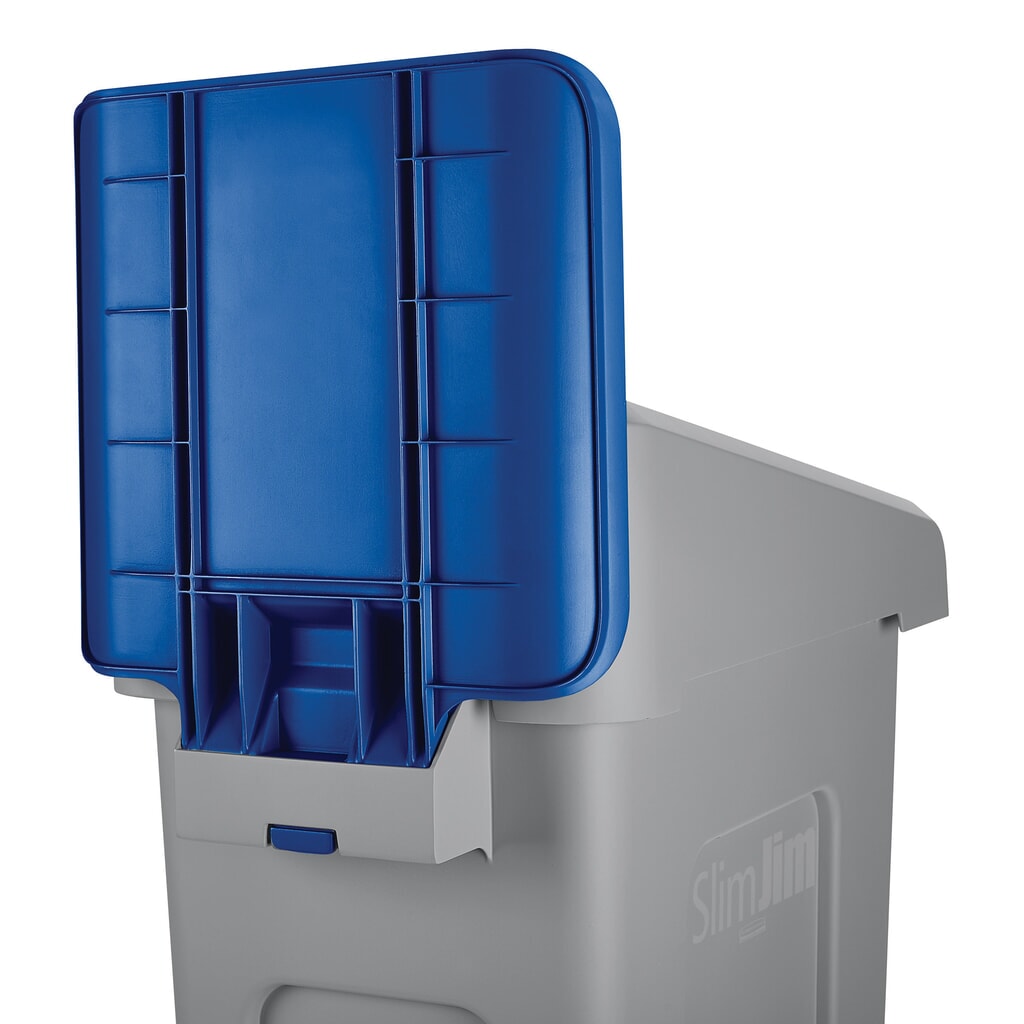 Panel informativo para la estación de reciclaje Rubbermaid® Slim Jim, azul Número de imagen del producto 2: Panel informativo para la estación de reciclaje Rubbermaid® Slim Jim, azul