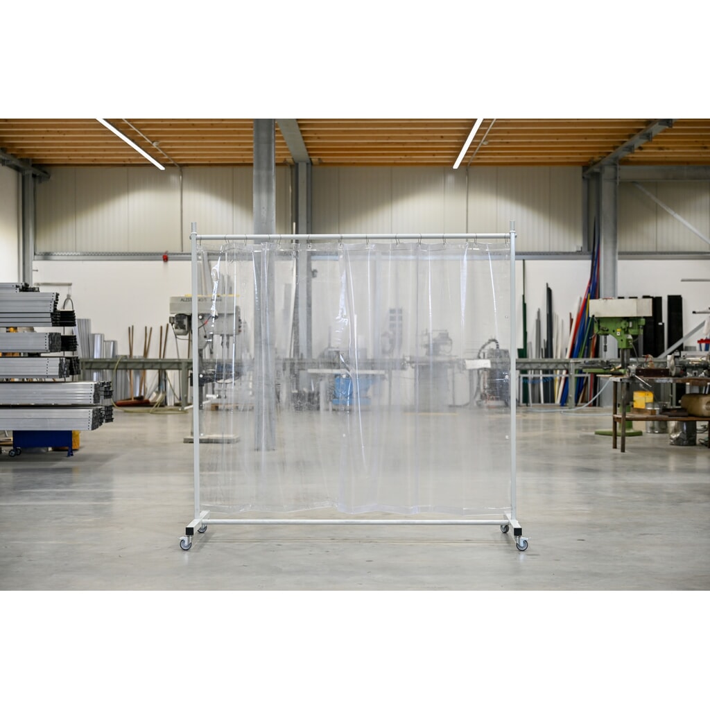 Pantalla de protección móvil con brazos articulados, 1 piezas, toldo de 0,4 mm, transparente Imagen del producto: Pantalla de protección móvil con brazos articulados, 1 piezas, toldo de 0,4 mm, transparente