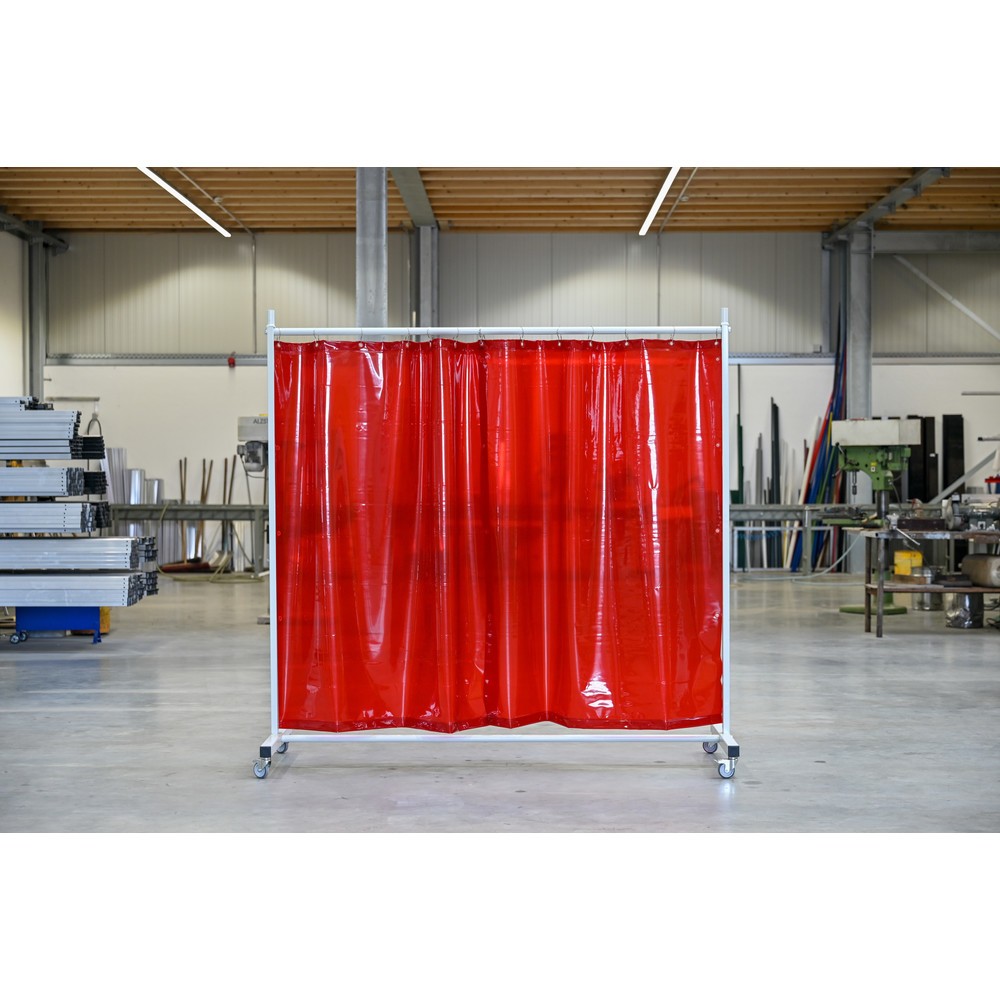 Número de imagen del producto 1: Pantalla de protección móvil con brazos articulados según ISO EN 25980 (EN 1598), 1 piezas, toldo 0,4 mm, rojo/transparente
