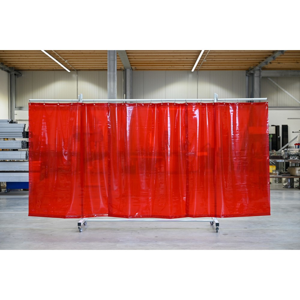Número de imagen del producto 1: Pantalla de protección móvil con brazos articulados según ISO EN 25980 (EN 1598), 3 piezas, toldo 0,4 mm, rojo/transparente