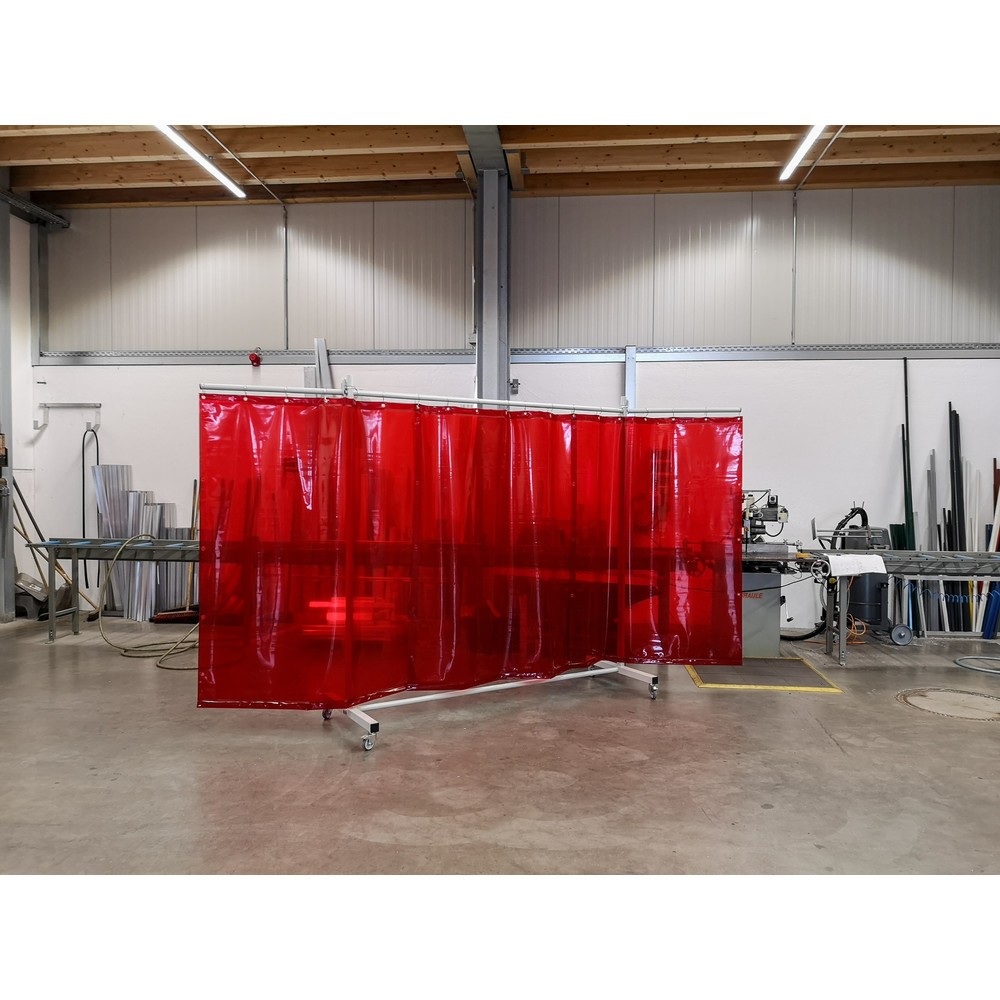 Número de imagen del producto 2: Pantalla de protección móvil con brazos articulados según ISO EN 25980 (EN 1598), 3 piezas, toldo 0,4 mm, rojo/transparente