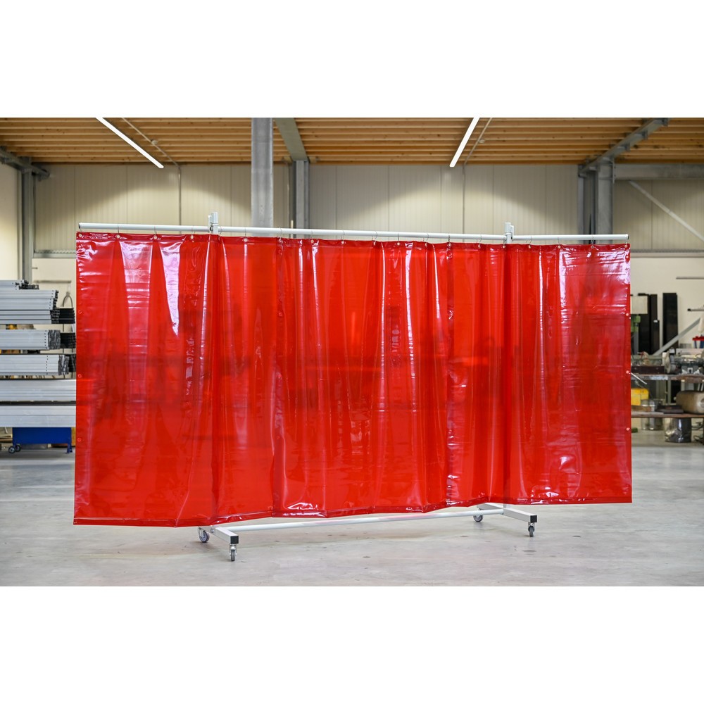 Número de imagen del producto 3: Pantalla de protección móvil con brazos articulados según ISO EN 25980 (EN 1598), 3 piezas, toldo 0,4 mm, rojo/transparente