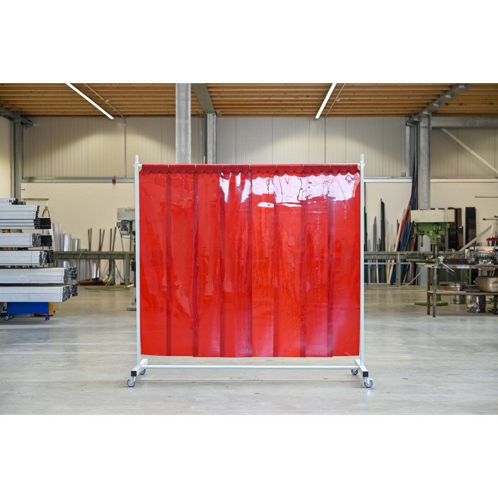 Número de imagen del producto 1: Pantalla de protección móvil con brazos articulados según ISO EN 25980 (EN 1598), 1 piezas, láminas 2 mm, rojo/transparente
