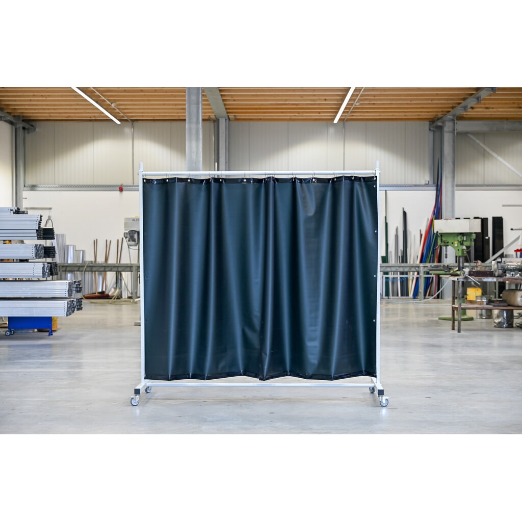 Imagen del producto: Pantalla de protección móvil con brazos articulados según ISO EN 25980 (EN 1598), 1 piezas, toldo 0,4 mm, verde oscuro/mate