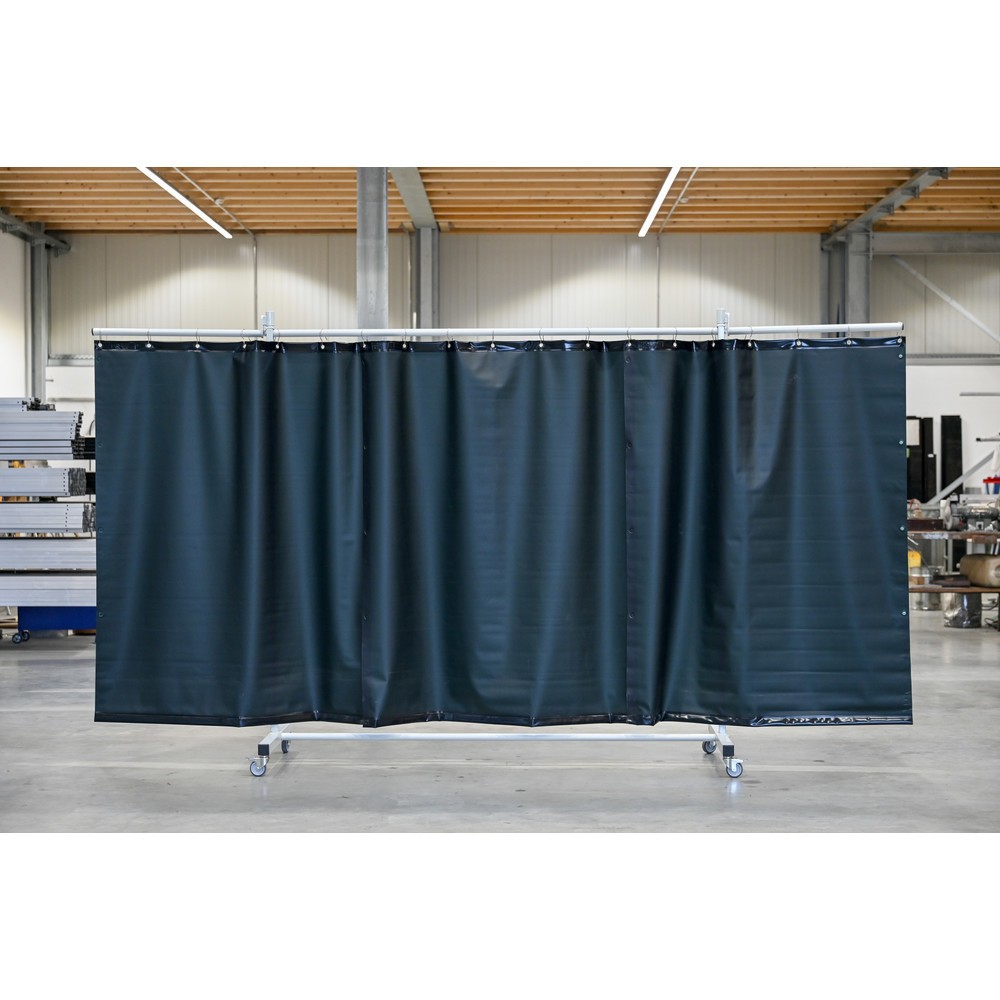 Número de imagen del producto 1: Pantalla de protección móvil con brazos articulados según ISO EN 25980 (EN 1598), 3 piezas, toldo 0,4 mm, verde oscuro/mate