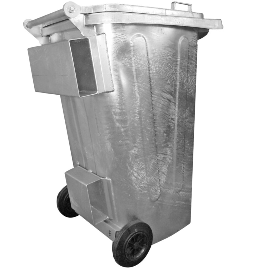 Papelera de chapa de acero galvanizado en caliente, 240 litros, con ruedas y bolsas para montacargas Imagen del producto: Papelera de chapa de acero galvanizado en caliente, 240 litros, con ruedas y bolsas para montacargas