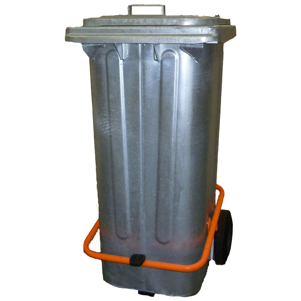 Cubo de basura de chapa de acero galvanizado en caliente de 120 litros con ruedas y pedal Imagen del producto: Cubo de basura de chapa de acero galvanizado en caliente de 120 litros con ruedas y pedal
