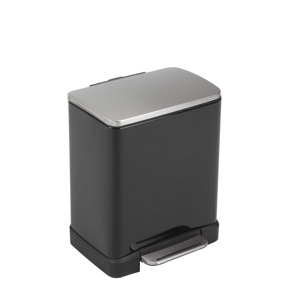 Número de imagen del producto 1: Cubo de cubo de residuos con pedal de reciclaje de acero inoxidable, 10 + 9 litros, color negro mate
