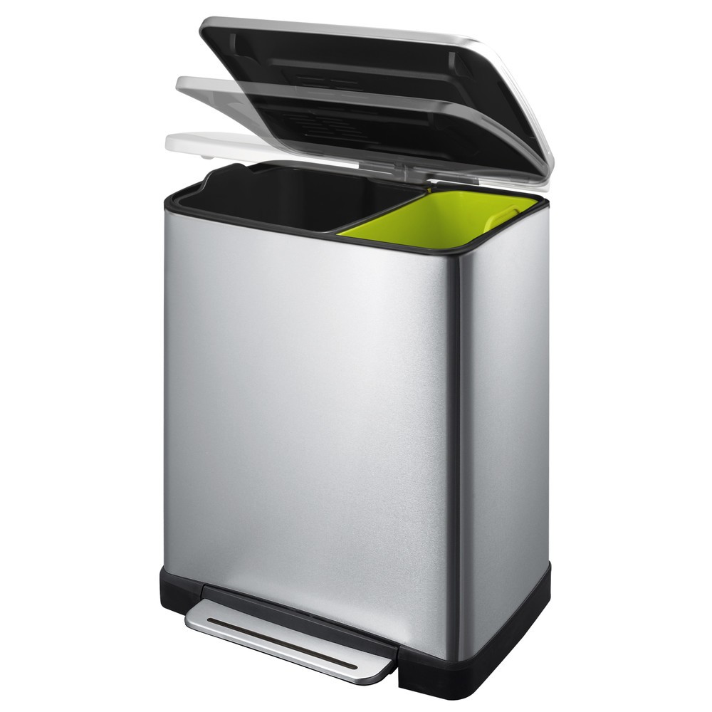 Número de imagen del producto 2: Cubo de cubo de residuos con pedal de reciclaje de acero inoxidable, 10 + 9 litros, mate
