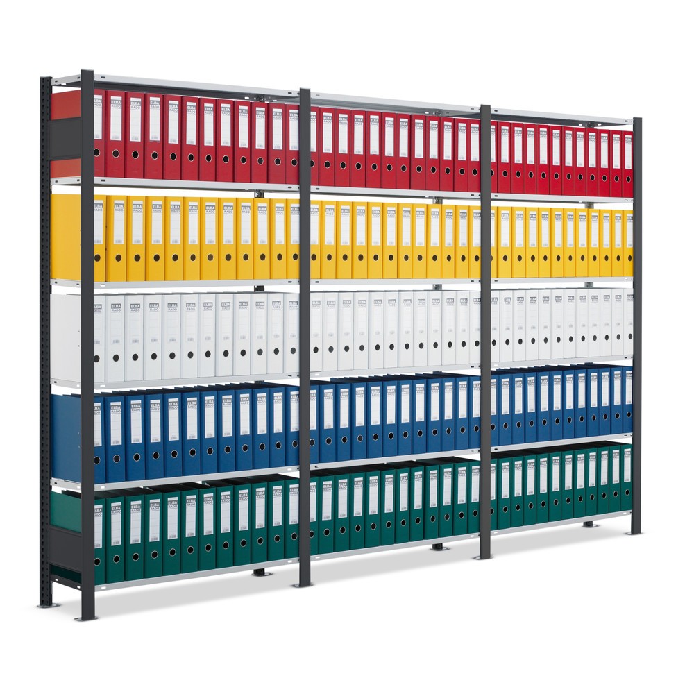 Imagen del producto: Estante de archivo completo SCHULTE, de una sola cara, carga por estante 85 kg, alto x ancho x H x An x F 2.000 x 3.000 x 300 mm, negro