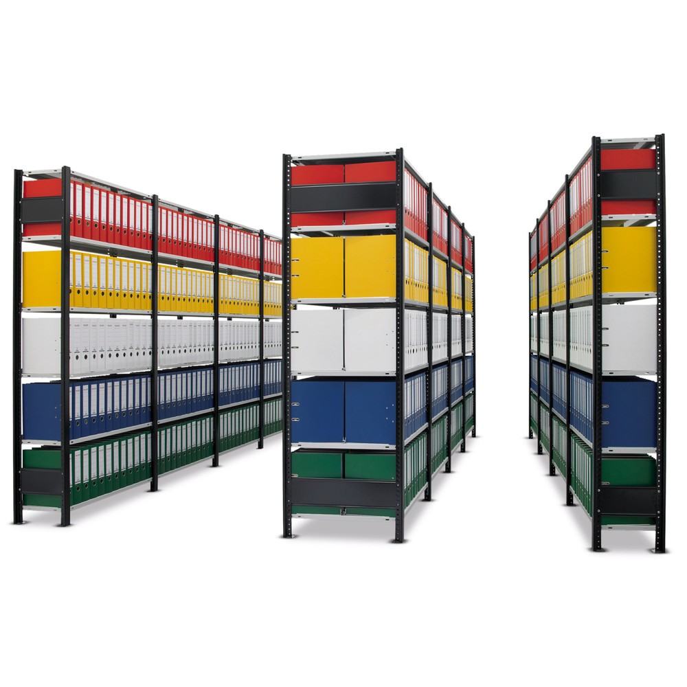 Número de imagen del producto 5: estantería para archivo SCHULTE módulo adicional, de una sola cara, sin topes, carga por estante 85 kg, negro, alto H x An x F 2.300 x 1.300 x 300 mm