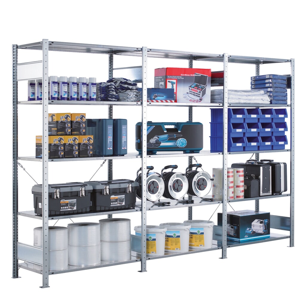 Número de imagen del producto 2: Paquete completo de estantería de cargas pequeñas SCHULTE galvanizada con 15 estantes de chapa de acero, carga por estante 150 kg, HxAxF 2.000 x 3.072 x 536 mm