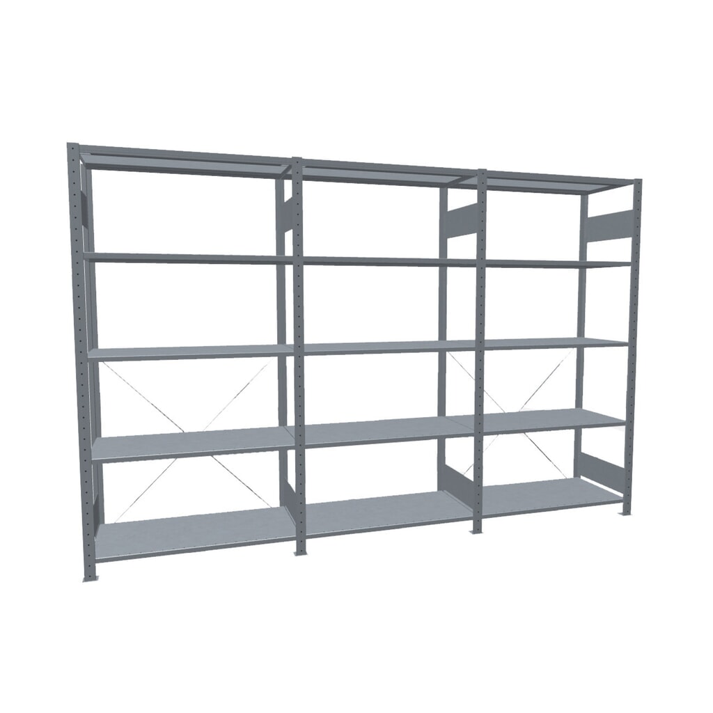 Número de imagen del producto 1: Paquete completo de estantería de cargas pequeñas SCHULTE galvanizada con 15 estantes de chapa de acero, carga por estante 150 kg, HxAxF 2.000 x 3.072 x 536 mm