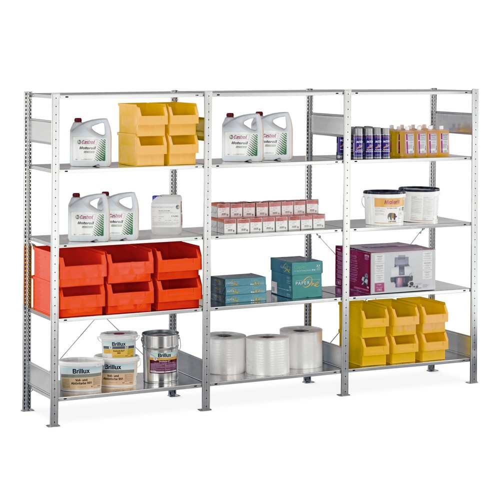 Imagen del producto: Paquete completo de estantería de cargas pequeñas SCHULTE en gris claro con 18 estantes de chapa de acero, carga por estante 150 kg, HxAxF 2.000 x 3.072 x 436 mm