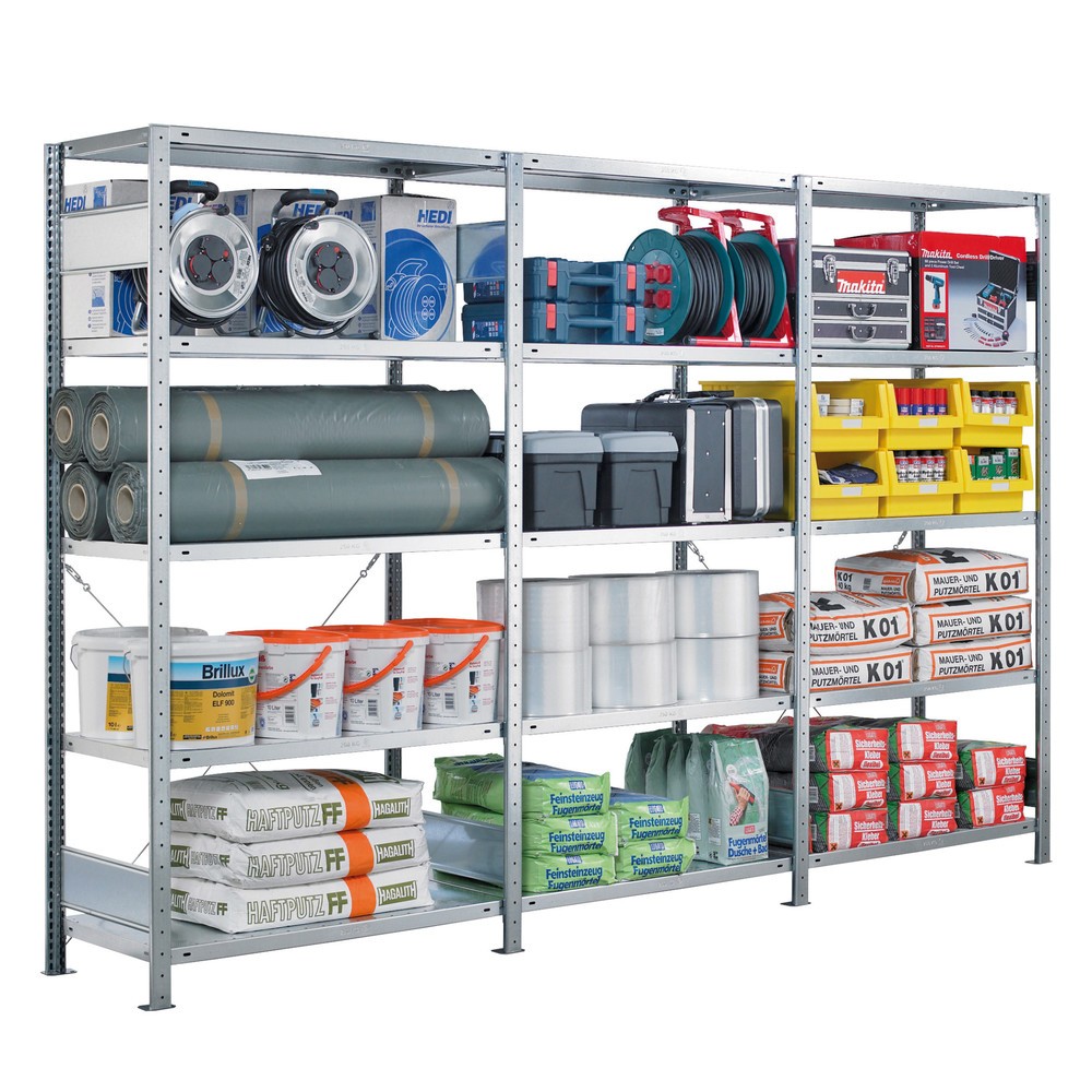 Imagen del producto: Paquete completo de estantería de cargas pequeñas SCHULTE galvanizada, carga por estante de 330 kg, HxAxF 2.000 x 3.072 x 336 mm