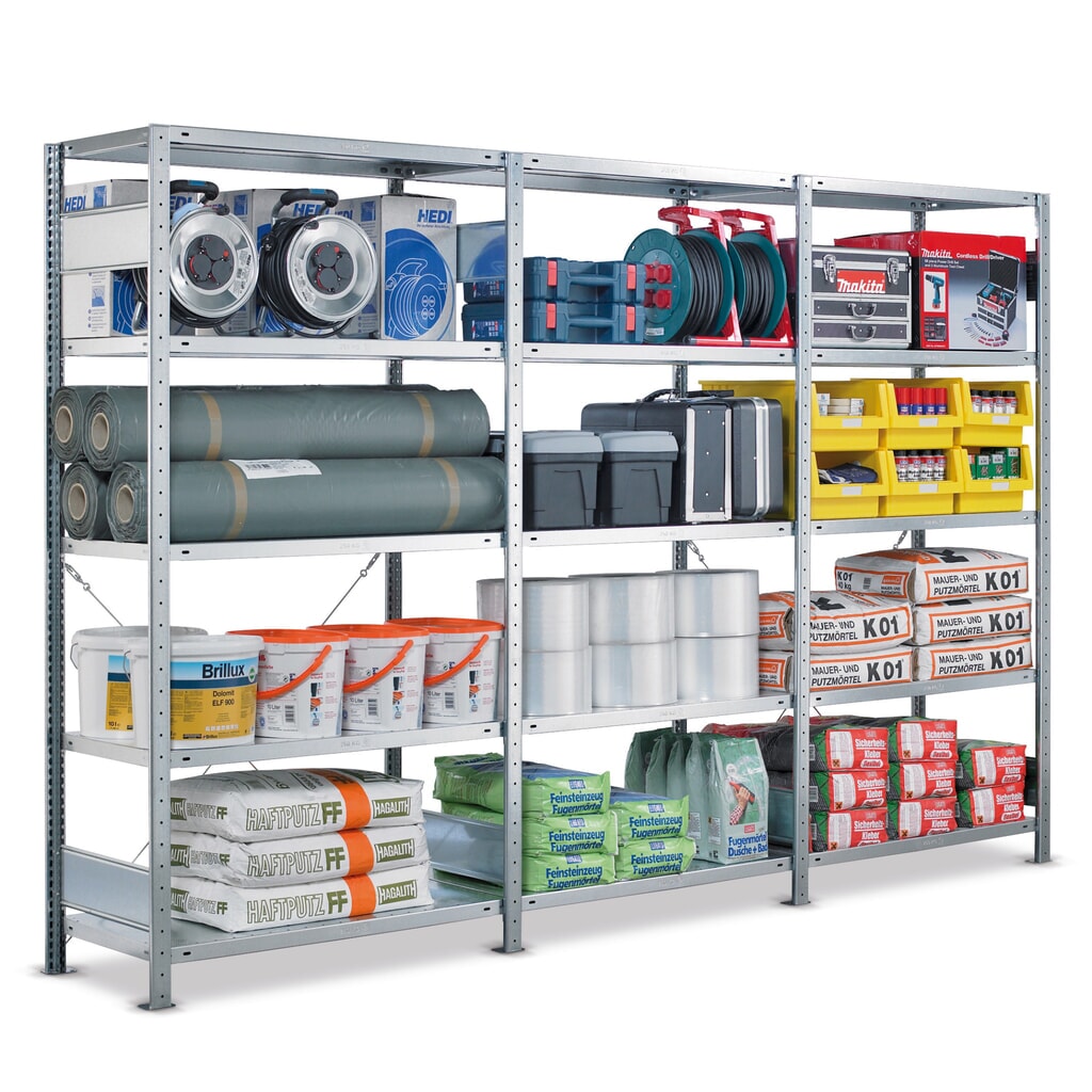 Imagen del producto: Paquete completo de estantería de cargas pequeñas SCHULTE galvanizada, carga por estante de 330 kg, HxAxF 2.000 x 3.072 x 336 mm