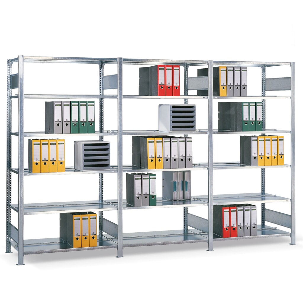 Imagen del producto: Estantería completa para archivadores SCHULTE, doble cara, carga por estante 150 kg, alto x ancho x H x An x F 2.000 x 3.000 x 600 mm, galvanizado