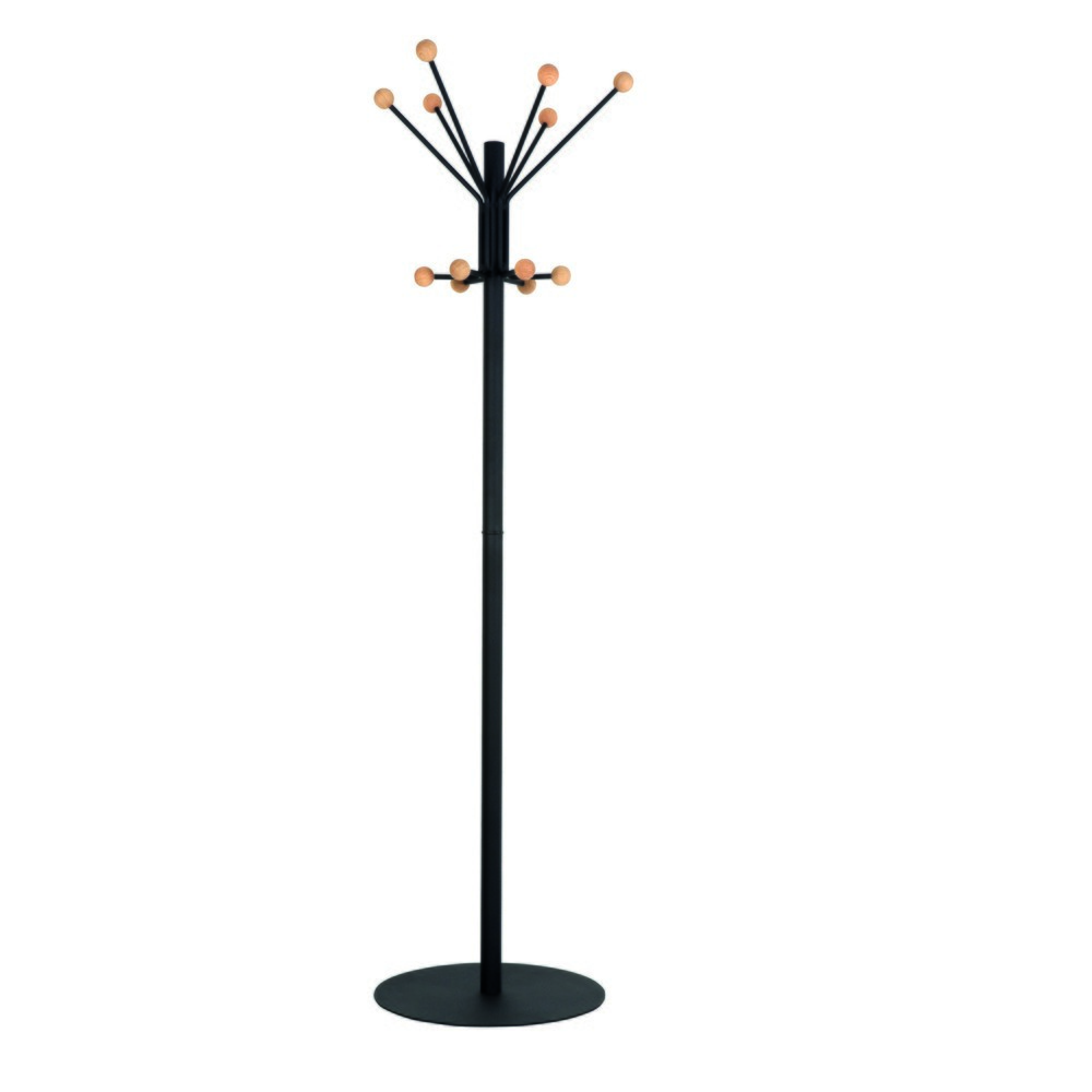 Imagen del producto: Perchero de pie Giant, 12 ganchos con pomo de madera, negro