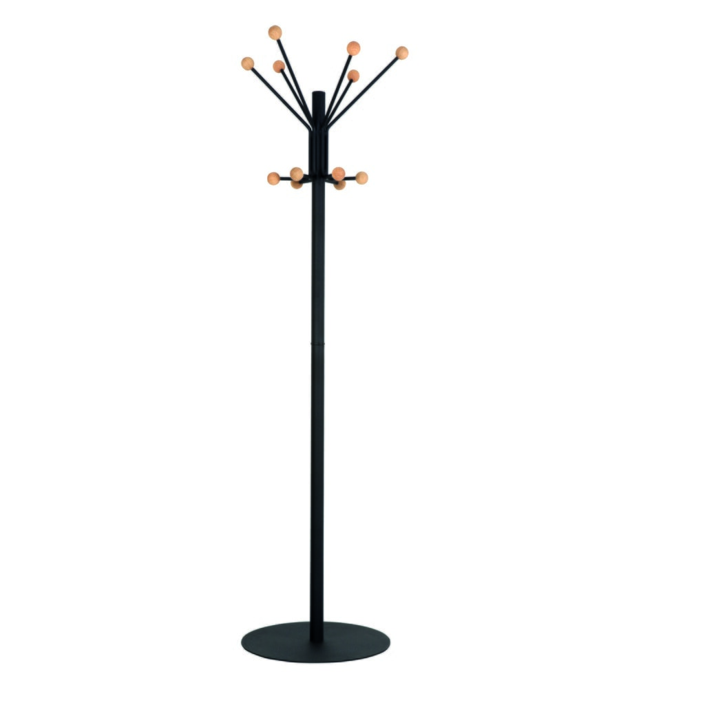 Imagen del producto: Perchero de pie Giant, 12 ganchos con pomo de madera, negro