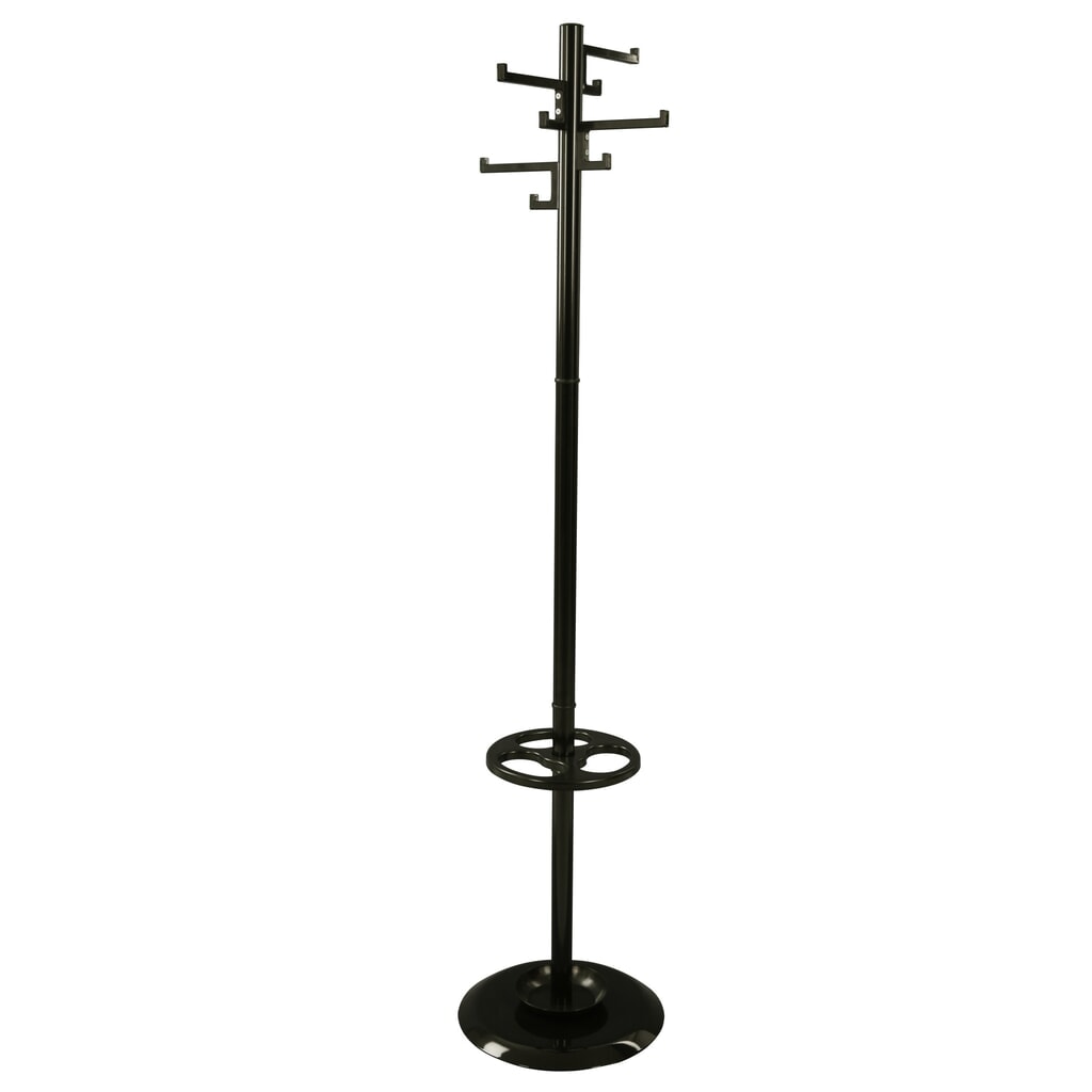 Imagen del producto: Perchero de pie de porcelana, 4 ganchos dobles, negro