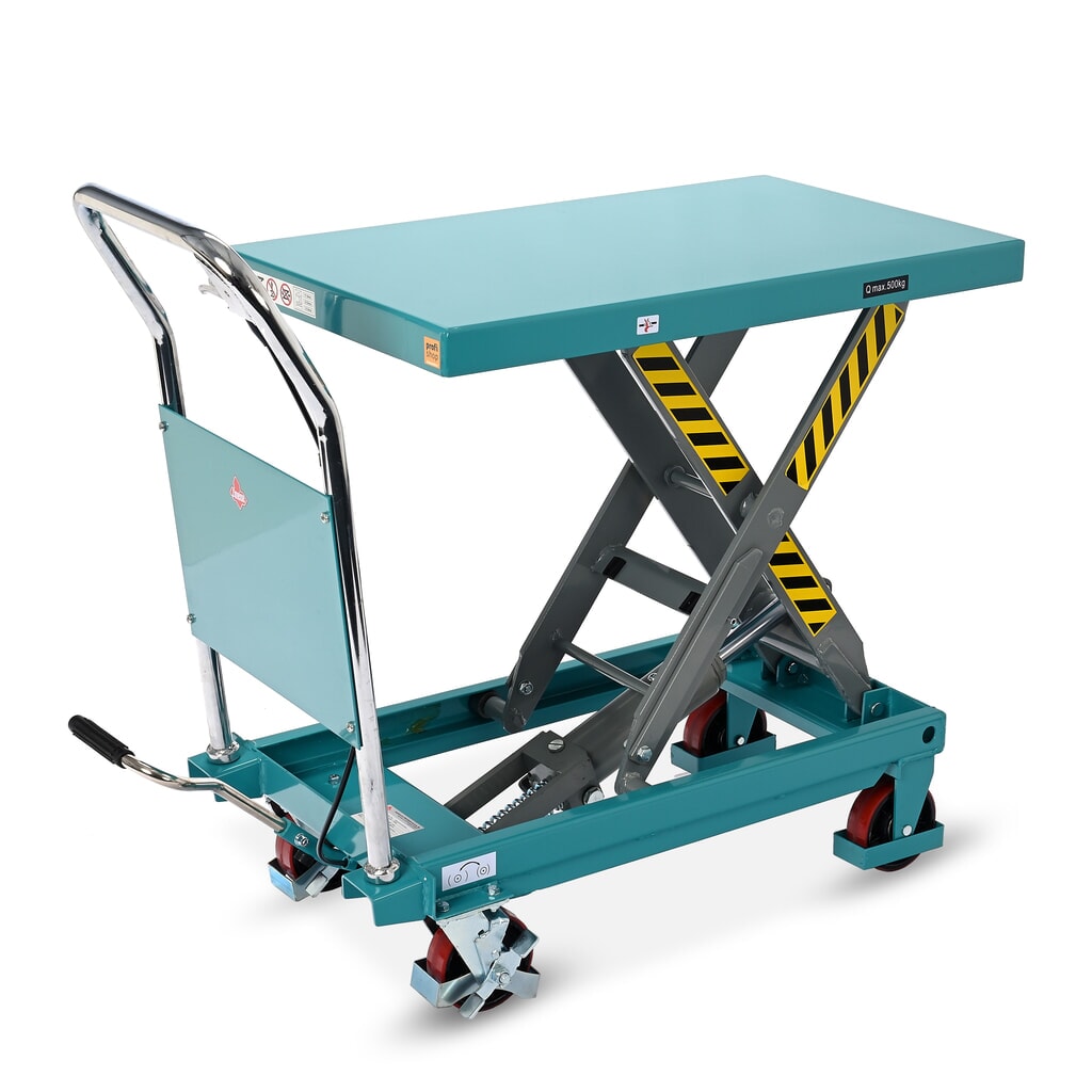 Imagen del producto: Plataforma elevadora móvil de tijera Ameise®, manillar fijo, CC 500 kg, plataforma de 850 x 500 mm