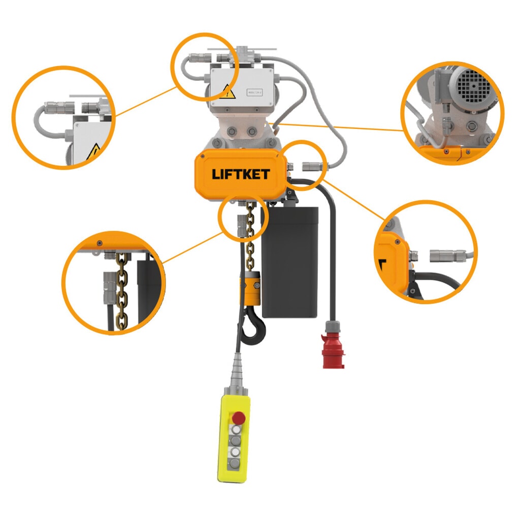 Polipasto eléctrico de cadena LIFTKET S-Line con suspensión de gancho, capacidad de carga 125 kg, 8/2 m/min Número de imagen del producto 3: Polipasto eléctrico de cadena LIFTKET S-Line con suspensión de gancho, capacidad de carga 125 kg, 8/2 m/min