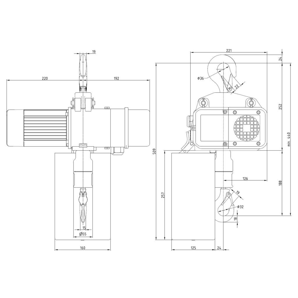 Polipasto eléctrico de cadena LIFTKET S-Line con suspensión de gancho, capacidad de carga 125 kg, 8/2 m/min Número de imagen del producto 6: Polipasto eléctrico de cadena LIFTKET S-Line con suspensión de gancho, capacidad de carga 125 kg, 8/2 m/min