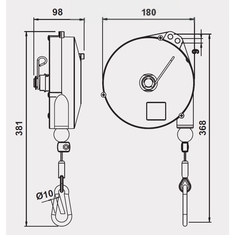 Número de imagen del producto 2: Polipasto de resorte Foodline, con freno, extractor de cable de hasta 2,5 m, CC de 0,5 a 2 kg