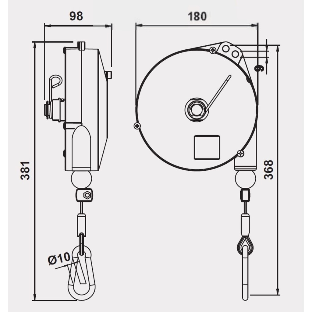 Polipasto de resorte Foodline, con freno, extractor de cable de hasta 2,5 m, CC de 0,5 a 2 kg Número de imagen del producto 2: Polipasto de resorte Foodline, con freno, extractor de cable de hasta 2,5 m, CC de 0,5 a 2 kg