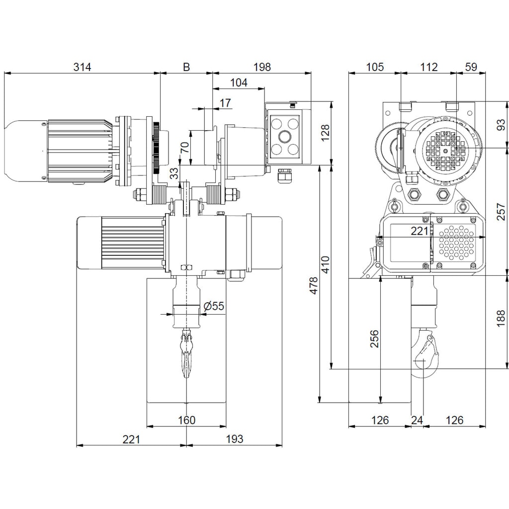 Polipasto eléctrico LIFTKET S-Line con suspensión eléctrica, capacidad de carga 125 kg, 8/2 m/min Número de imagen del producto 7: Polipasto eléctrico LIFTKET S-Line con suspensión eléctrica, capacidad de carga 125 kg, 8/2 m/min