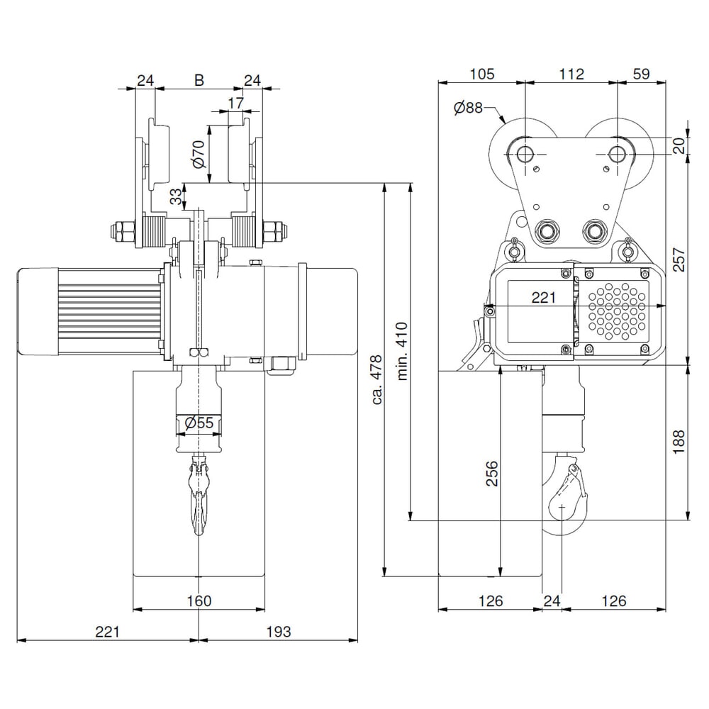 Número de imagen del producto 7: Polipasto eléctrico LIFTKET S-Line con suspensión manual, capacidad de carga 125 kg, 8/2 m/min