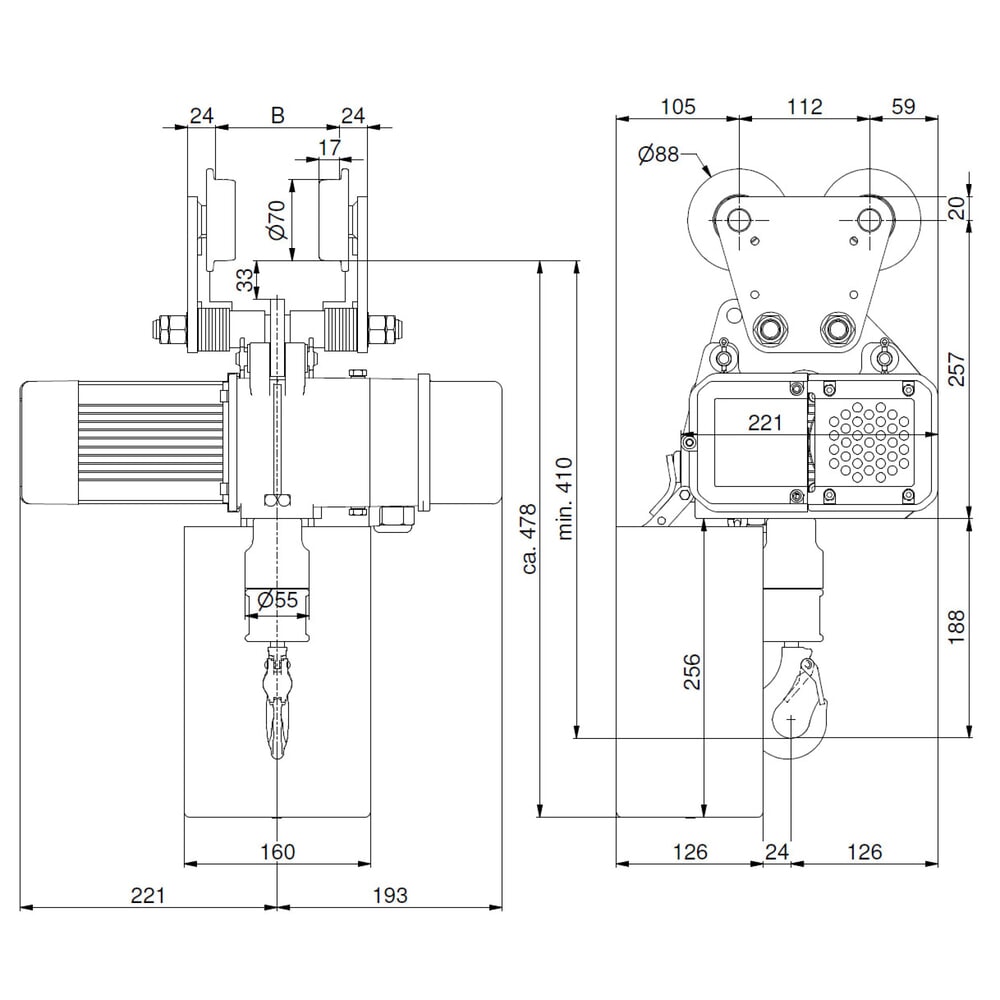 Número de imagen del producto 7: Polipasto eléctrico LIFTKET S-Line con suspensión manual, capacidad de carga 250 kg, 8/2 m/min