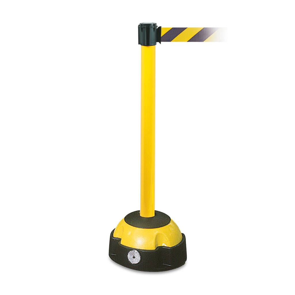 Poste de aviso para cinta, poste amarillo, cinta amarilla/negra Imagen del producto: Poste de aviso para cinta, poste amarillo, cinta amarilla/negra