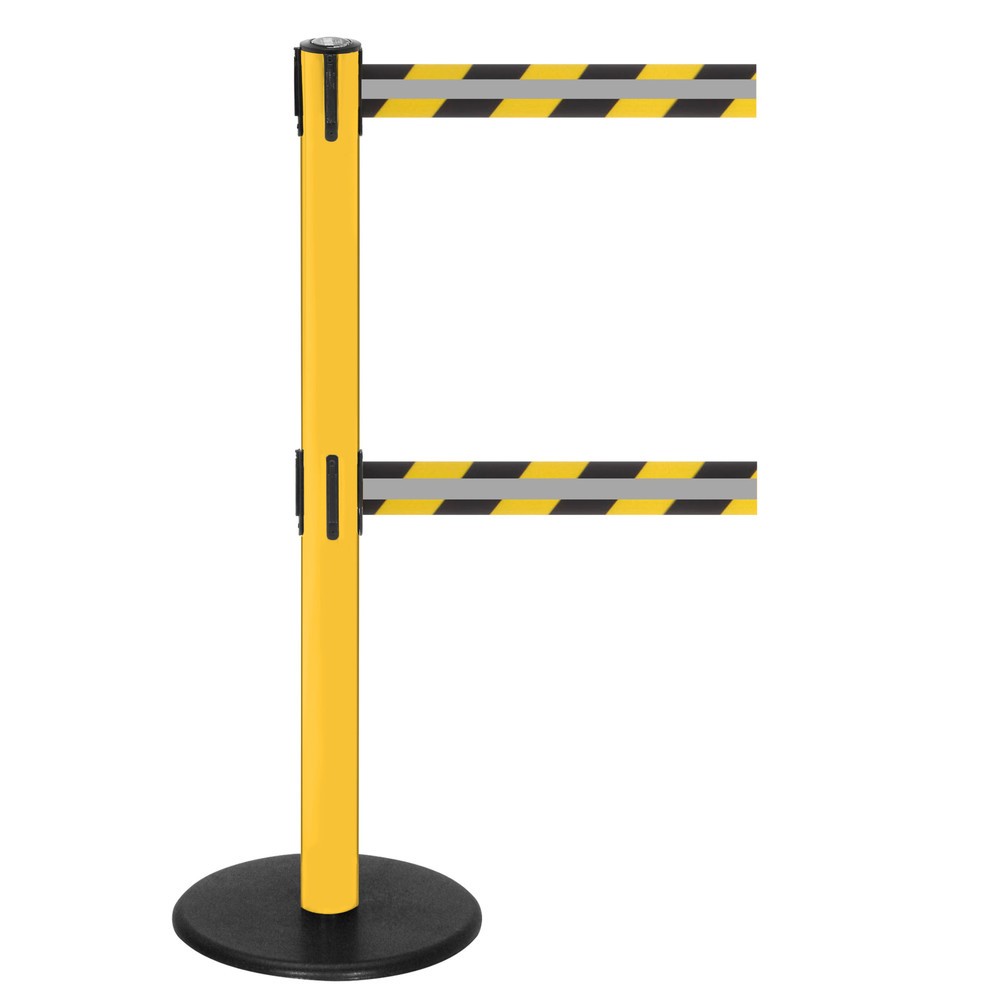Número de imagen del producto 1: Poste para acordonar doble con cinta GLA 95-E REFLECTO, de RS-GUIDESYSTEMS®, longitud 2,3 m, anchura 50 mm, Poste amarillo, cinta negra/amarilla