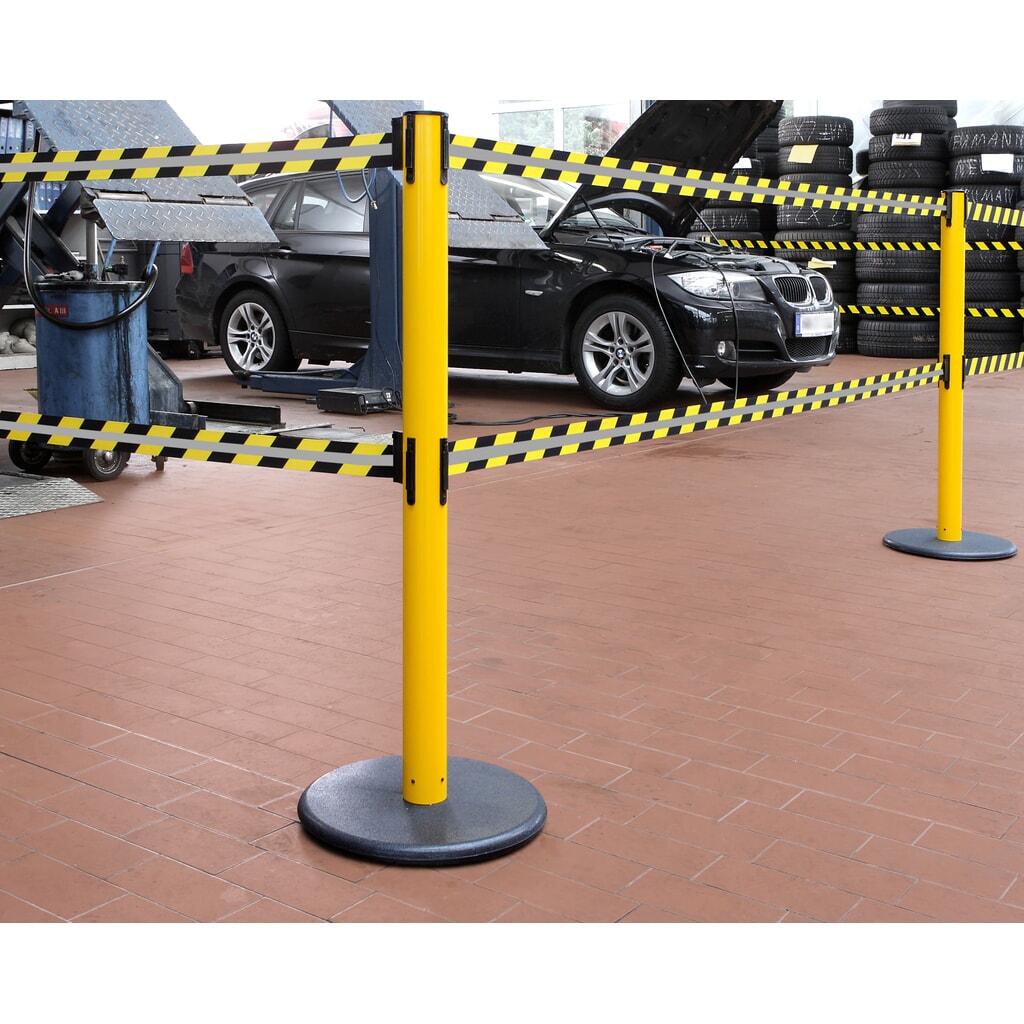 Número de imagen del producto 3: Poste para acordonar doble con cinta GLA 95-E REFLECTO, de RS-GUIDESYSTEMS®, longitud 3,5 m, anchura 50 mm, Poste amarillo, cinta negra/amarilla