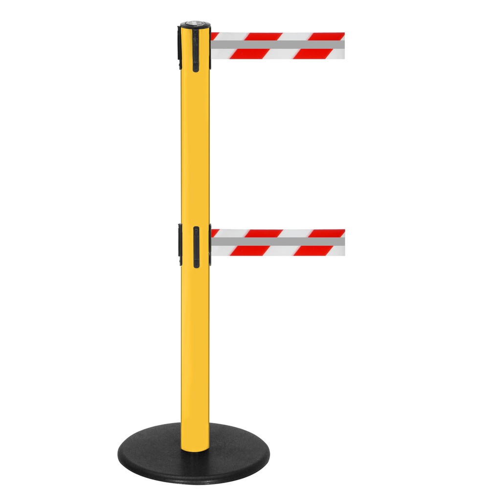 Imagen del producto: Poste para acordonar doble con cinta GLA 95-E REFLECTO, de RS-GUIDESYSTEMS®, longitud 3,5 m, anchura 50 mm, Poste amarillo, cinta roja/blanca