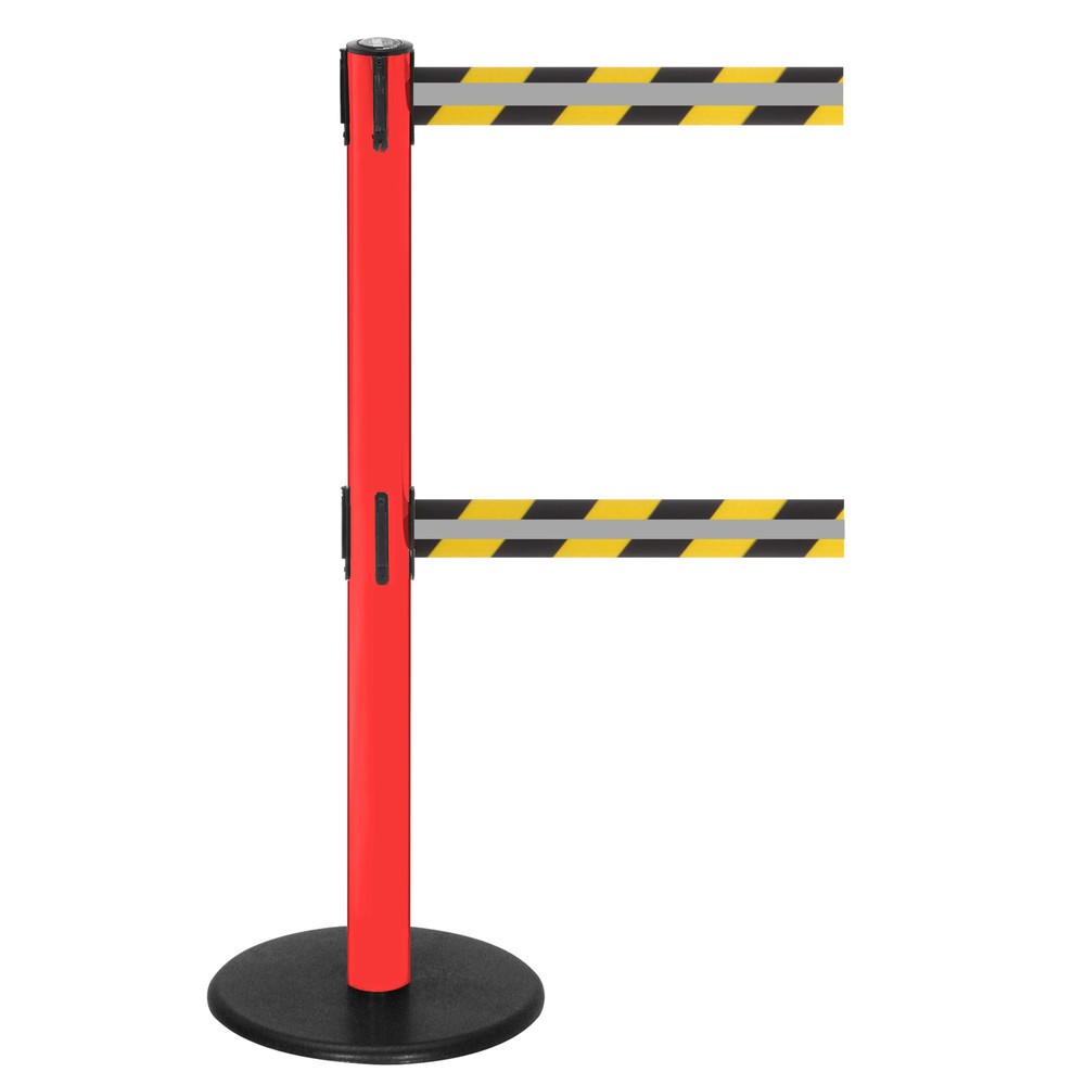 Imagen del producto: Poste para acordonar doble con cinta GLA 95-D REFLECTO, de RS-GUIDESYSTEMS®, longitud 3,5 m, anchura 50 mm, Poste rojo, cinta negra/amarilla